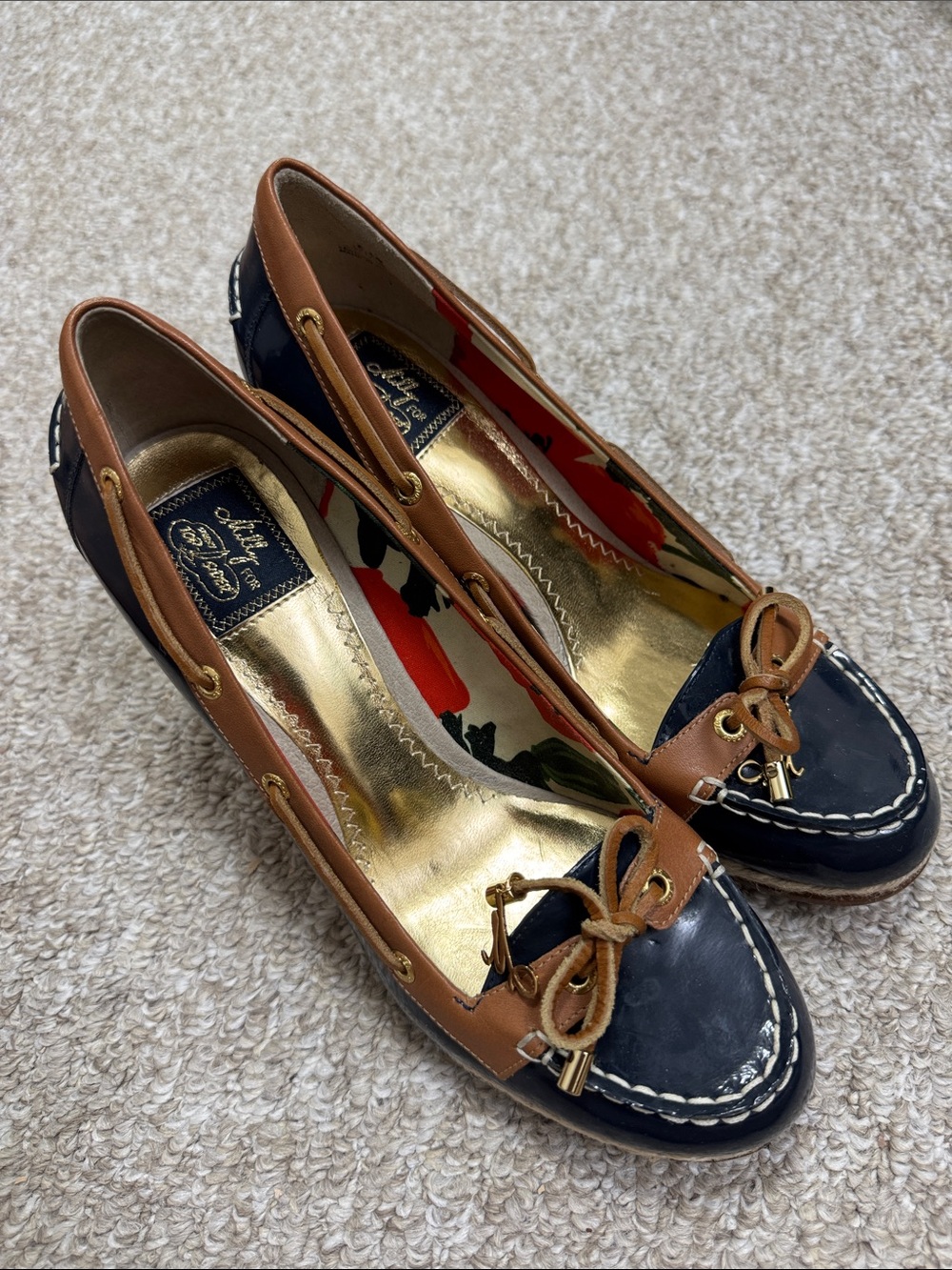Sperry Navy and Brown Leather Boat Shoes Flats
